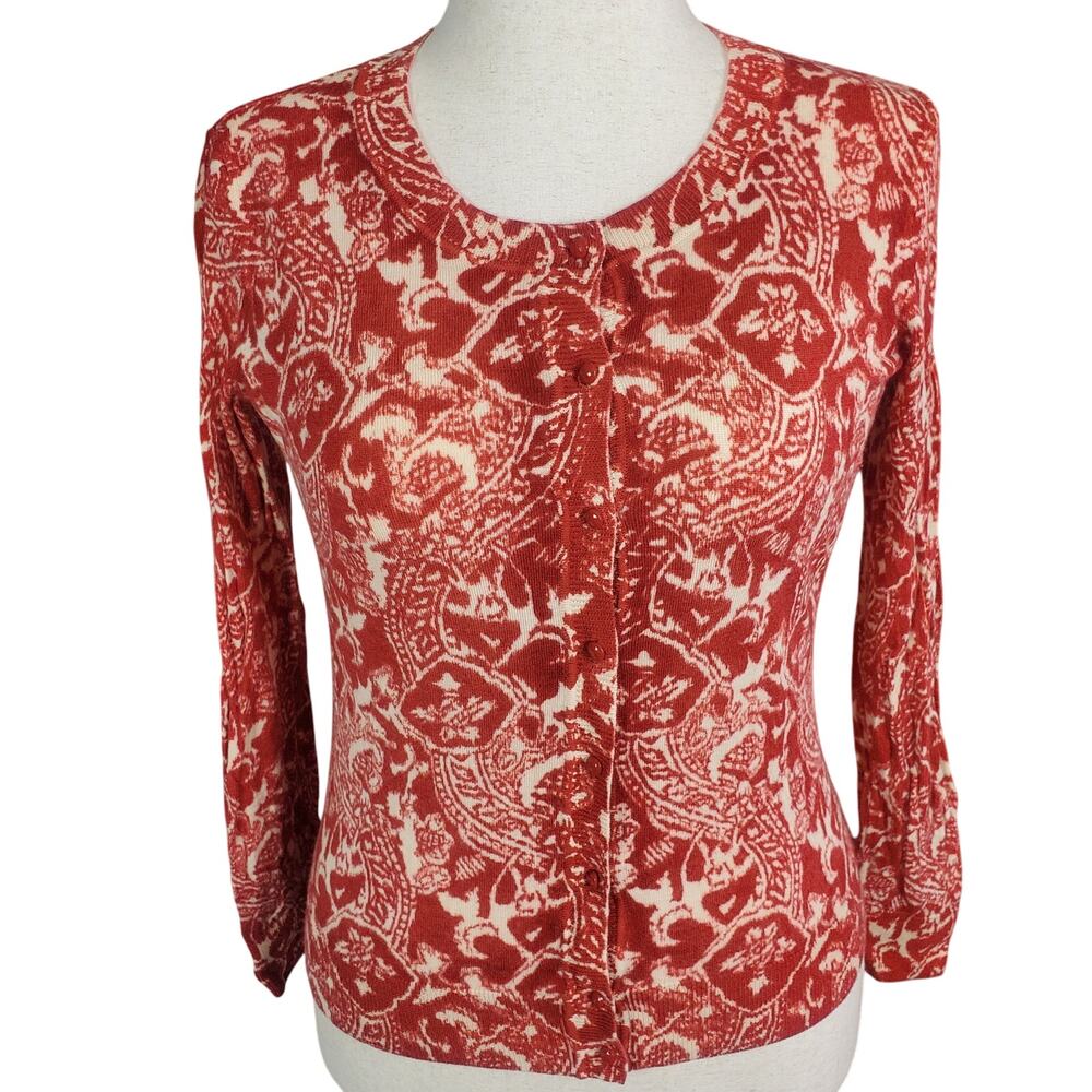 Talbots Pure Italian Merino Cartigan Buttons Colorful Floral Paisley Lightweight